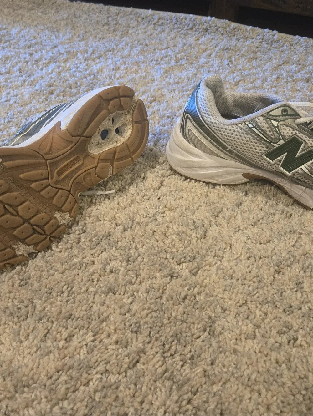 New Balance White and Green Mesh Athletic Sneakers